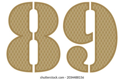 Golden Number Eighty Nine With 3D Pattern Vector Illustration. Number 89 With Geometric Texture Isolated On White Background

