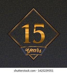 Golden number  fifteen years (15 years) celebration design. Anniversary golden number with luxury background for your birthday party