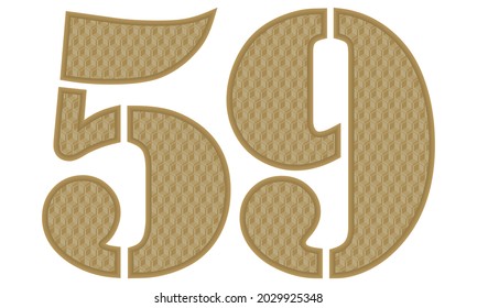 Golden Number Fifty Nine With 3D Pattern Vector Illustration. Number 59 With Geometric Texture Isolated On White Background
