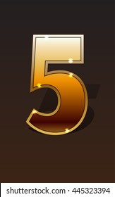 Golden number five on dark background isolated. Vector illustration stock vector.