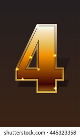 Golden number four on dark background isolated. Vector illustration stock vector.