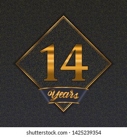 Golden number  fourteen years (14 years) celebration design. Anniversary golden number with luxury background for your birthday party