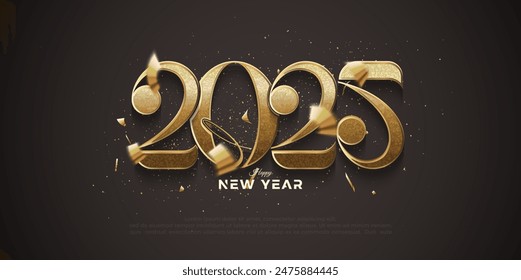 Golden number happy new year 2025. With luxurious gold classic numbers. Premium design vector background for banners, posters and social media.