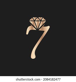 Golden Number Luxury 7 With Diamond Symbol. Premium Diamond Logo Design Inspiration