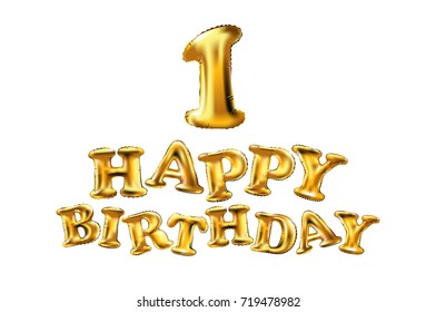 Golden number one 1 first metallic balloon. Party decoration golden balloons. Anniversary sign for happy holiday, celebration, birthday, carnival, new year. Metallic design balloon.