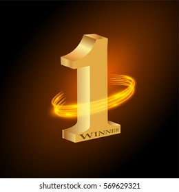 Golden number one Champion design over black background, vector illustration
