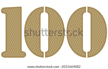 Golden Number One Hundred With 3D Pattern Vector Illustration. Number 100 With Geometric Texture Isolated On White Background
