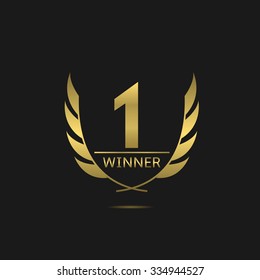 Golden number one icon. Victory award best winner concept. Laurel wreath symbol