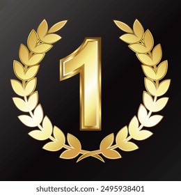 Golden number one and laurel branch. First place winner design