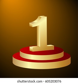 golden number  one a podium . Vector illustration.