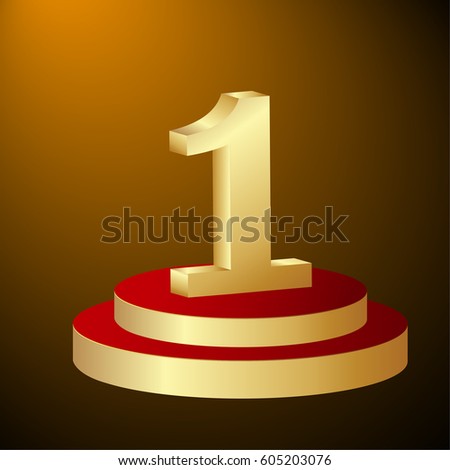 golden number  one a podium . Vector illustration.