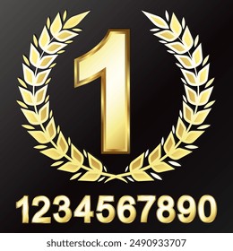 Golden number one and round laurel wreath winner award design