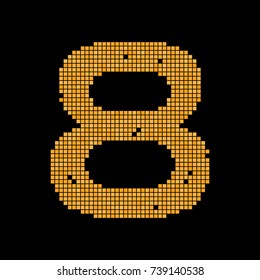 Golden number pixel 8. Vector hi tech design. Pixel digital art.