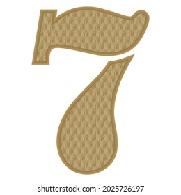 Golden Number Seven With 3D Pattern Vector Illustration. Number 7 With Geometric Texture Isolated On White Background
