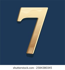 Golden Number Seven Vector Design on Dark Blue Background, Editable Plate