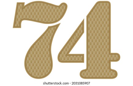 Golden Number Seventy Four With 3D Pattern Vector Illustration. Number 74 With Geometric Texture Isolated On White Background
