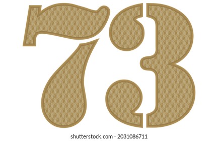 Golden Number Seventy Three With 3D Pattern Vector Illustration. Number 73 With Geometric Texture Isolated On White Background
