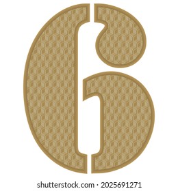 Número De Oro Seis Con Ilustración Del Vector De Patrón 3D. Número 6 Con Textura Geométrica Aislada En Fondo Blanco
