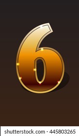 Golden number six on dark background isolated. Vector illustration stock vector.