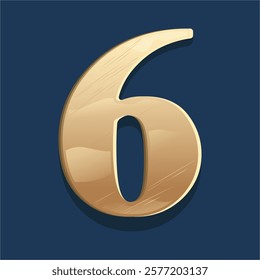 Golden Number Six Vector Design on Dark Blue Background, Editable Plate