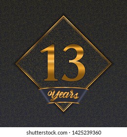 Golden number  thirteen years (13 years) celebration design. Anniversary golden number with luxury background for your birthday party