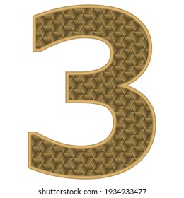 Golden Number Three Isolated On White Background. Number Three Vector Illustration