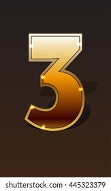 Golden number three on dark background isolated. Vector illustration stock vector.
