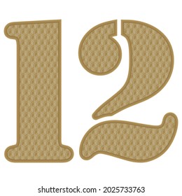 Golden Number Twelve With 3D Pattern Vector Illustration. Number 12 With Geometric Texture Isolated On White Background
