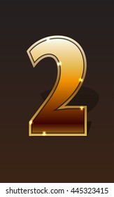 Golden number two on dark background isolated.  Vector illustration stock vector.
