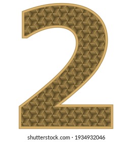 Golden Number Two Vector Illustration. Number Two Isolated On White Background
