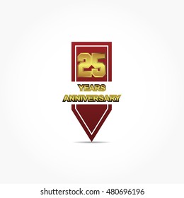 golden numbered anniversary logo vector on a gradient red ribbon