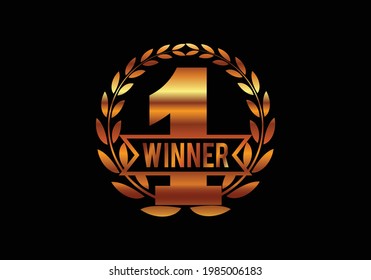 Golden number-one icon, Award, champion, winner, success concept abstract logo sign symbol. 