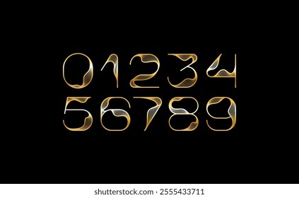 Golden numbers, beautiful elegant striped font, Arab numerals, vector illustration 10EPS