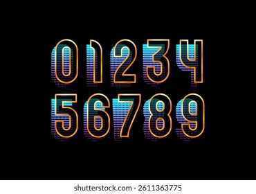 Golden numbers, gold numerals set made in halftone style, vector illustration 10EPS