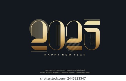 golden numbers happy new year 2025 with geometric concept. Premium vector background, for posters, calendars, greetings and New Year 2025 celebrations.