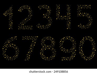 Golden numbers on the black background. Vector illustration.