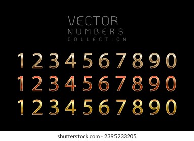 Golden numbers with golden outline. Numbers set vector font alphabet, luxury flat design ; application, creative poster  Party, birthday, celebrate anniversary and wedding. Vector design elements

