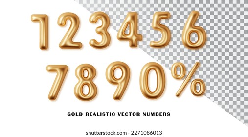 Golden numbers percentage notation with set 3d realistic. Metal golden number. Decoration for Price off tag, banner, cover, birthday or anniversary party invitation design