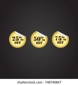 Golden numbers with percentage on a black background image. Promotional business offer for buyers logos. Percent off, sale of discounts in the strict style gold color symbol. Vector illustration