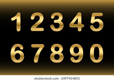 golden numbers, Set of gold yellow isolated numbers zero to nine shiny numeric collection for birthday or company anniversary or sale element gold metal style realistic vector design elements