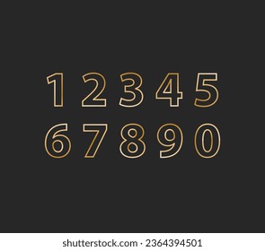 golden numbers zero to nine outline. numbers to use in events, ceremonies, counts, business, displays. gold metal texture.