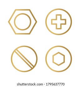 golden nuts and bolts icon - vector illustration