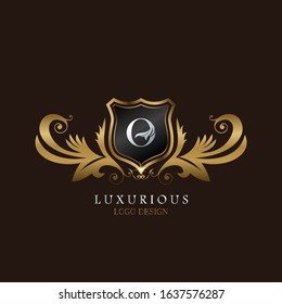 Golden  O Logo Luxurious Shield, creative vector design concept for luxury business indentity.