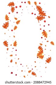 Golden Oak Background White Vector. Leaf Isolated Texture. Green Leaves. Wallpaper Illustration. Orange Plant Poster.