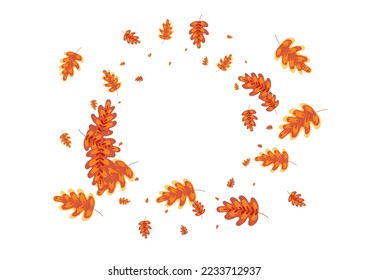 Golden Oak Background White Vector. Plant Cartoon Set. Red Leaves. Outline Texture. Gold Acorn Dead.