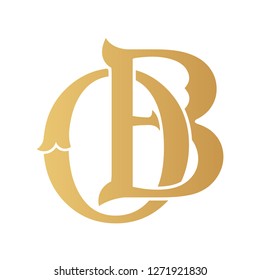 Golden OB monogram isolated in white.