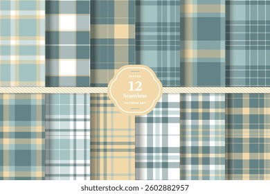 Golden Ochre Tartan patterns fabric texture. Modern Deep Scarlet Seamless Tartan Set of 12