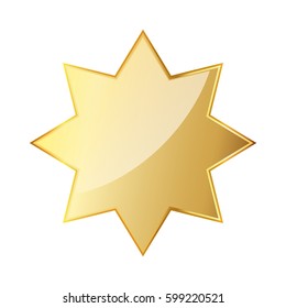 Golden octagonal star icon. Vector illustration. Glossy golden star isolated on white background.