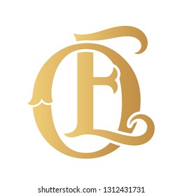 Golden OE monogram isolated in white.