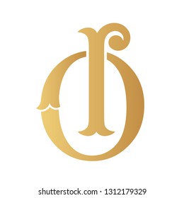 Golden OI monogram isolated in white.